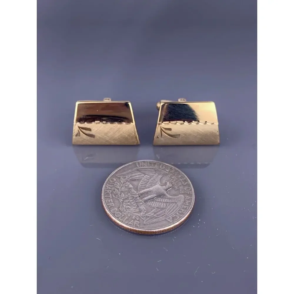 Small Simple 1/20 12k Gold Filled Cufflinks Waves Textured Polish Mr X Vintage